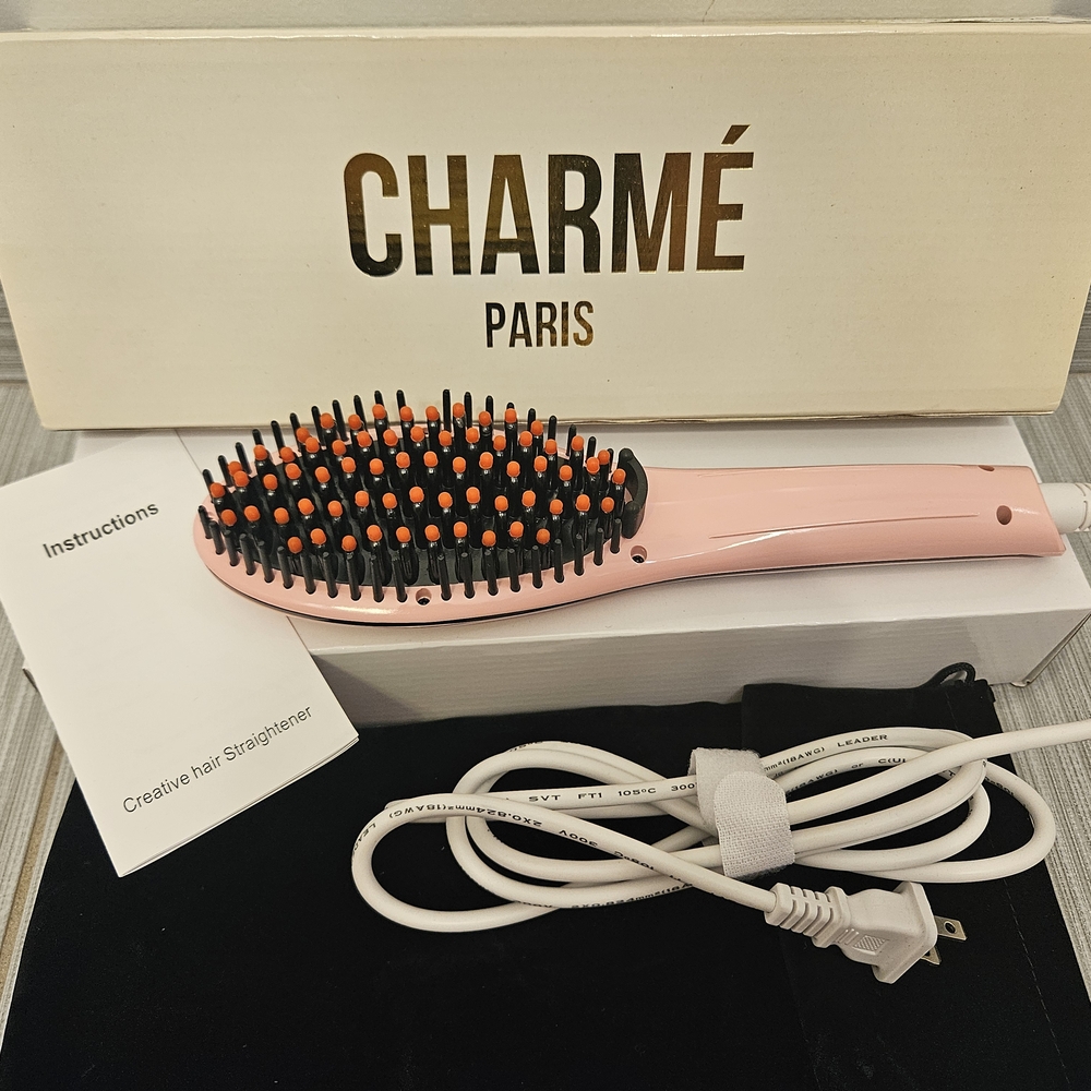 NEW CHARME Paris pink straightening brush w carry case